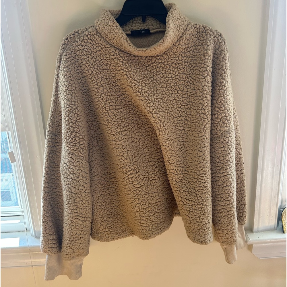 SHEIN Cowl Neck Tan Sherpa Cropped Sweater